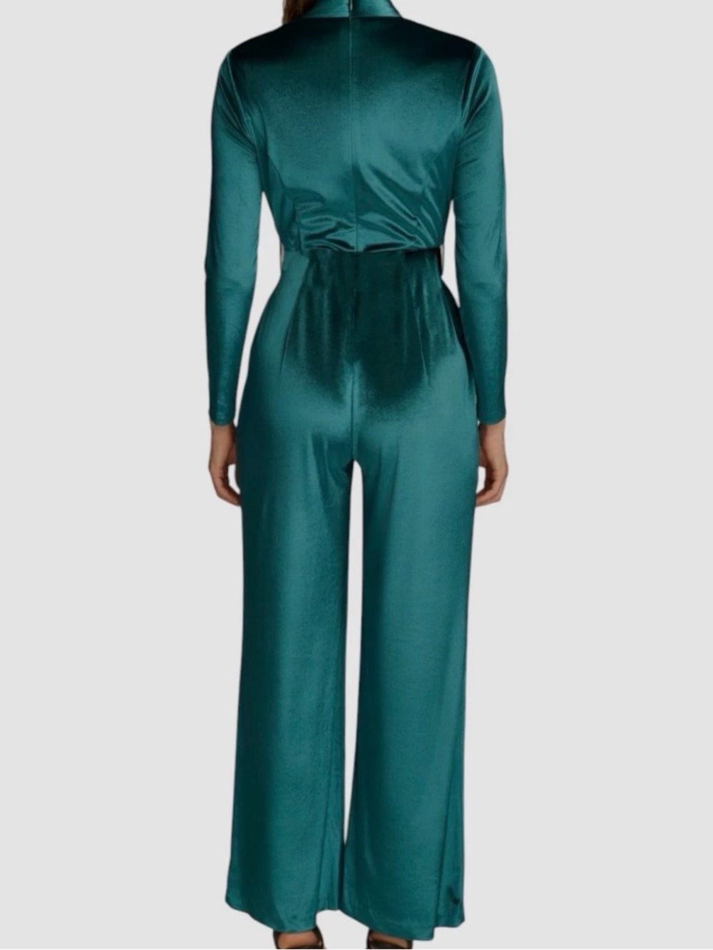 Donna Karan Teal velvet Wrap-Front Wide-Leg Jumpsuit - Picture 2 of 9